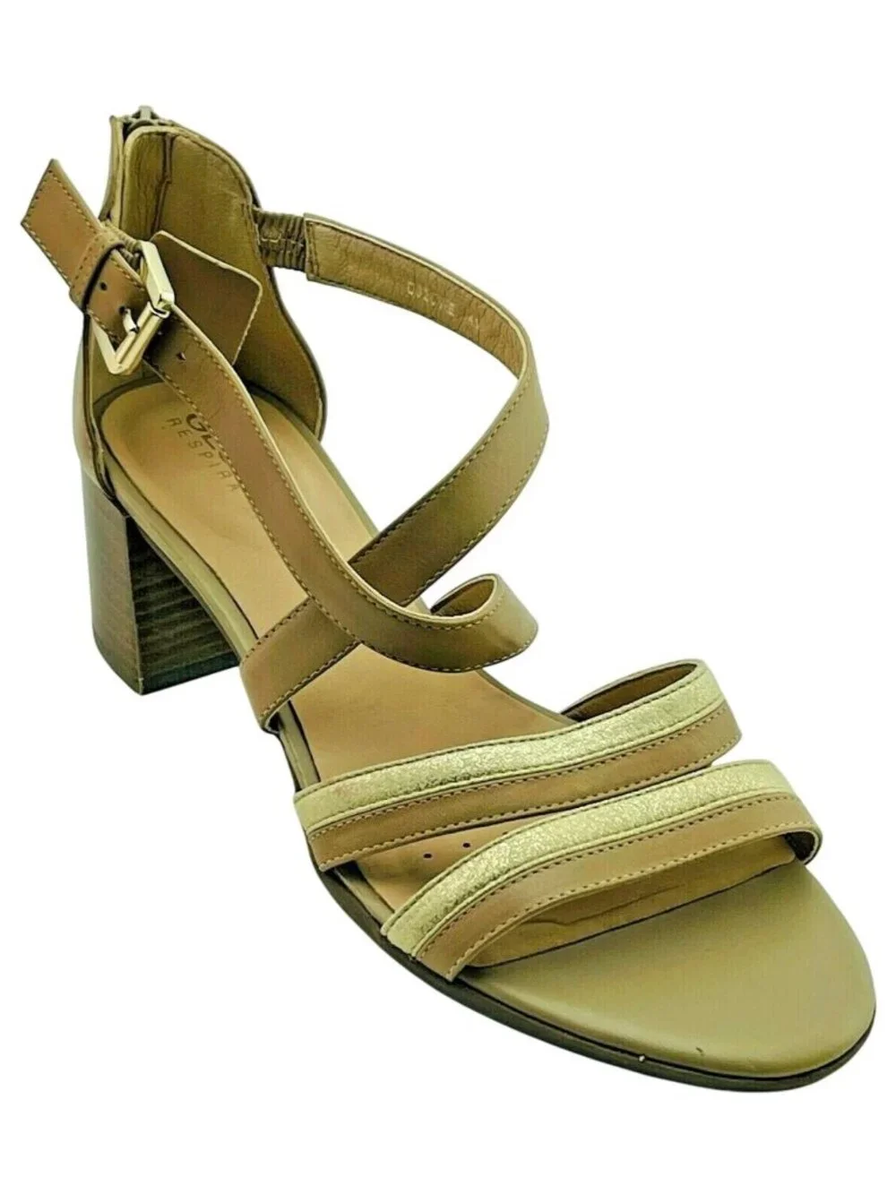 Geox Womens Leather Strappy Heeled Sandals With Back Zipper Closure Brown Size 4